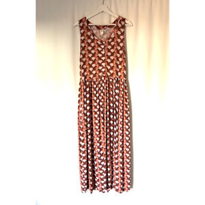 Kate Quinn Dress Medium Aline Maxi Long Orange Elephant Print Sleeveless